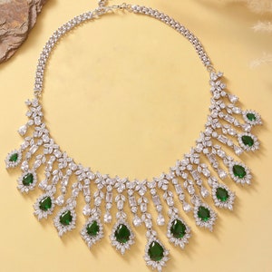 Emerald Green American Diamond Necklace Setindian Bridal - Etsy