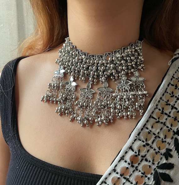 Mirror Choker Set Afghani Jewellery Boho Tribal Choker Indian