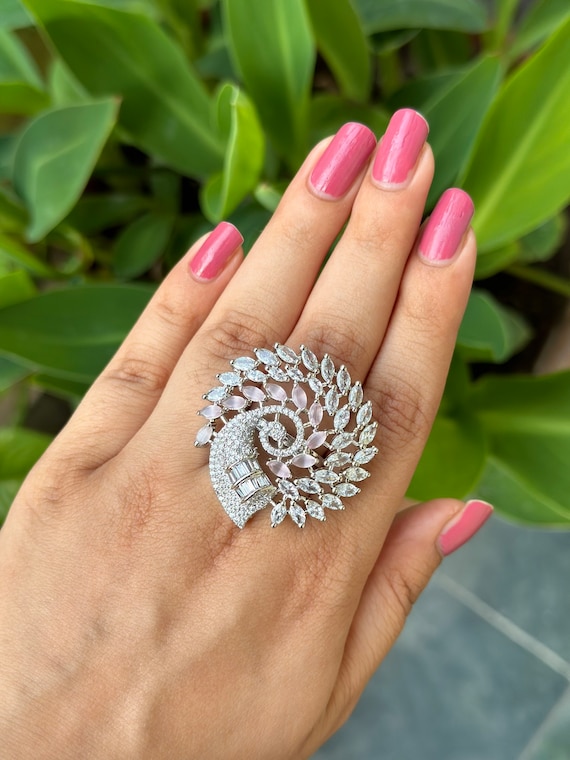 Ring – Part Matt Part Gloss – Enamel Peacock | Gujjadi Swarna Jewellers