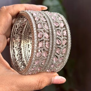 KRITI Pink colour American diamond bangle set AD bangle set of 6 ,zircon bangles,bridal,indian baby pink bangles,pakistani wedding jewelery
