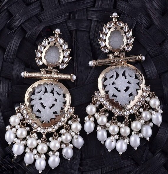 Buy Ivory White Chandbali Dangler Earrings Royal Indian Jewellery Pakistani Wedding Jewelry Gold Kundan Earring for Parties and Festivals Online in India Etsy