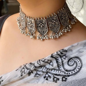 Choker set, handmade jewelry,indian Jewelery,ethnic , traditional, boho tribal ,oxidised choker , earrings