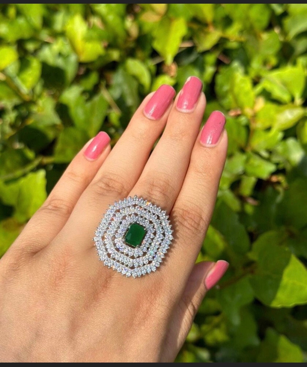 Dramatic Fake Diamond Crystal Ring | Adjustable Band Ring | Imitation Jewels Faux Diamond | Austrian Crystal Sparkle | Large Stone Ring