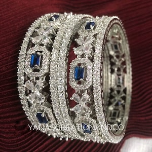 Sapphire Blue American diamond bangle set of 6 cz bangles, AD bangle set,zircon bangles,bridal,indian bangles, pakistani bangles