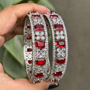 SAMREEN Ruby red American diamond bangle set, AD bangle set of 2 zircon bangles,Indian pakistani bridal jewellery, green colour bangles