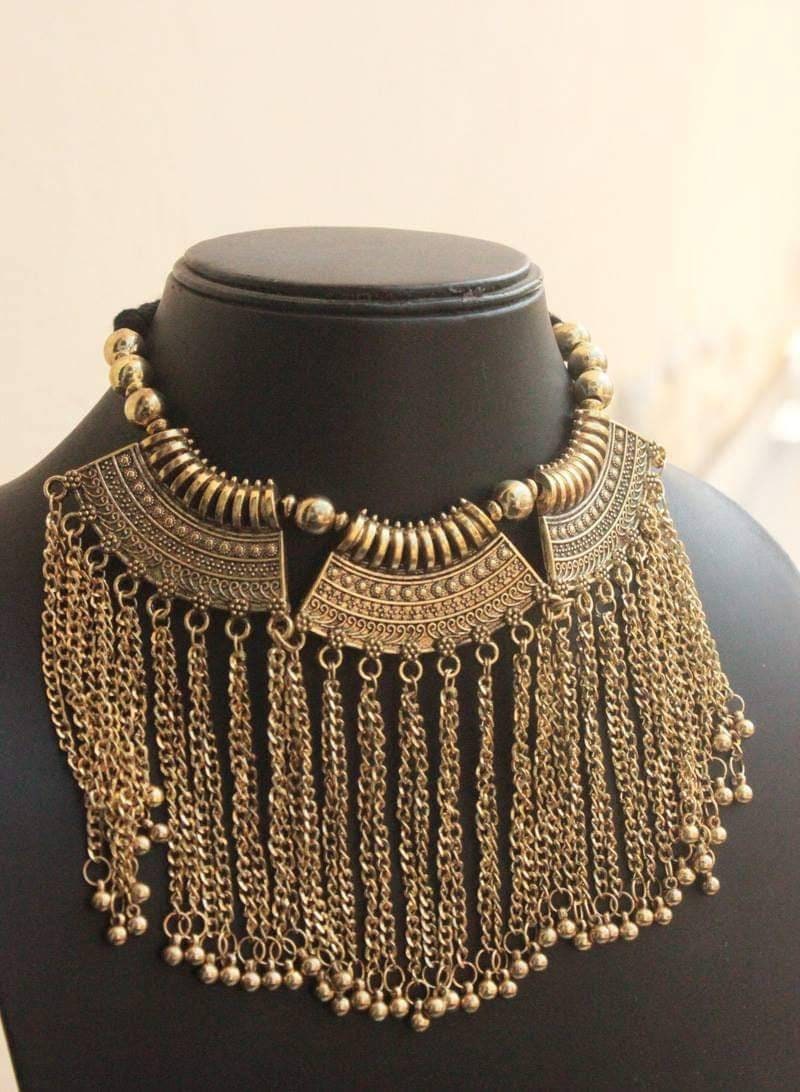 Boho Bib Choker Coin Necklace - Adjustable Gothic Chunky Silver Statement Jewelry For Women