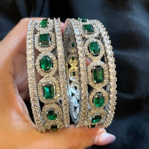 Emerald green American diamond bangle set of 6 cz bangles, AD bangle set,zircon bangles,bridal,indian bangles, pakistani bangles