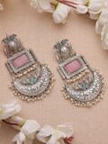Statement Pink Blue Dangler Earrings / Silver Replica Chandbali / Long earring Indian jewellery Pakistani wedding outfit festive wear