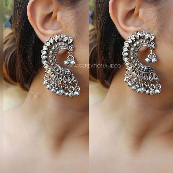 Rahal Black Stone German Silver Earrings – CASA ROZEN