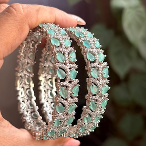 RUNIMA mint green American diamond bangle set, AD bangle set of 2 zircon bangles,Indian pakistani bridal jewellery,mint green colour bangles