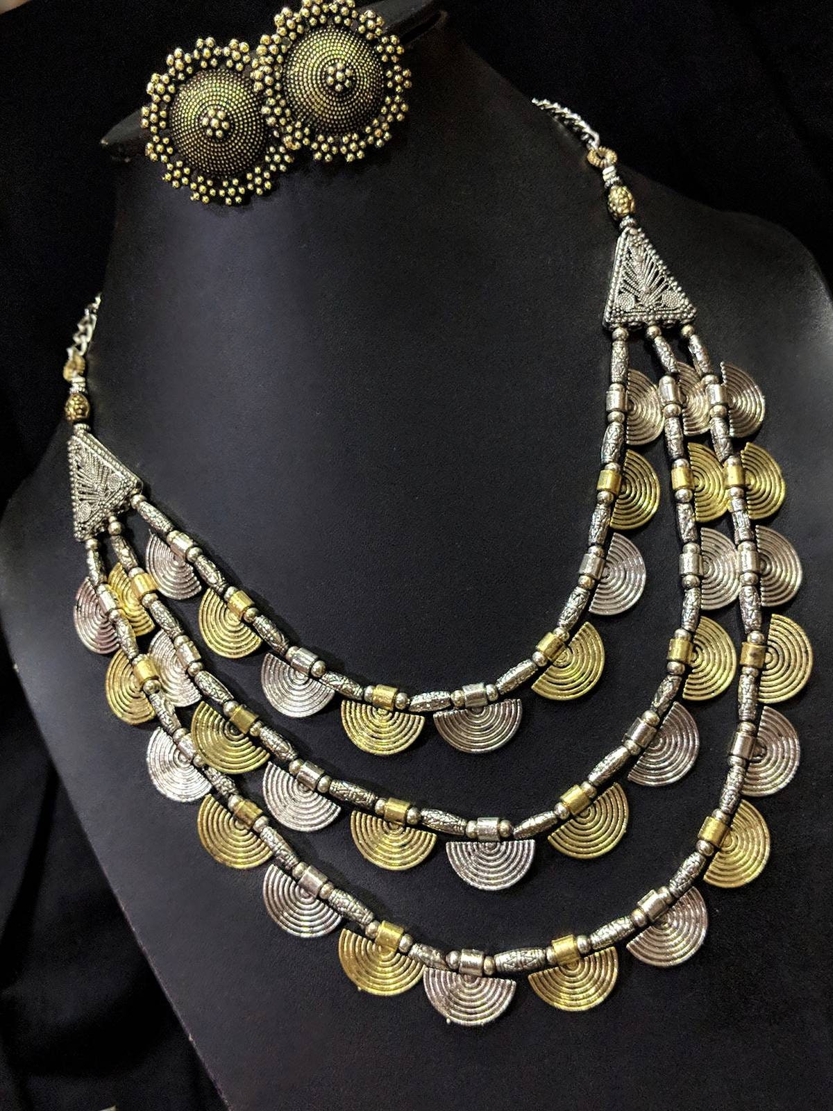 Afghani Jewelery multistrand necklace and studs combo set | Etsy