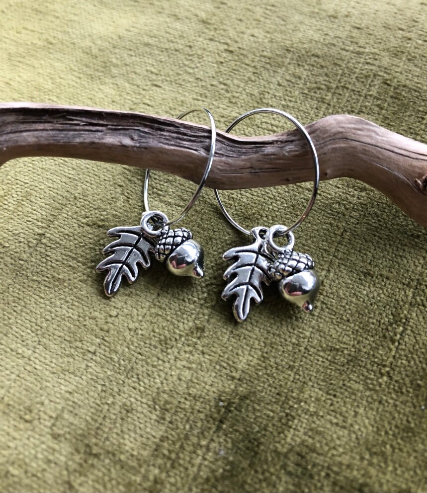 Acorn & sale leaf hoop earrings