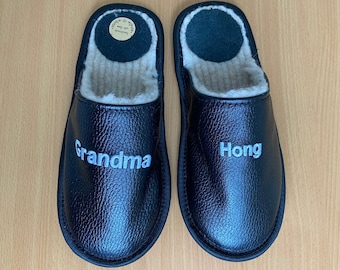Personalized leather slippers for grandma