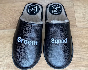 Groom Squad leather slippers for men