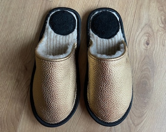 Gold slippers for women with embroidery personalization