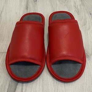 Women slippers, red slippers, open toe slippers, leather slippers, cosy slippers, slippers for women, Mother&#39;s Day gift, women house shoes
