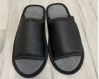 Women slippers, black slippers, leather slippers, cosy slippers, slippers for women, open toe slippers, female slippers, women house shoes