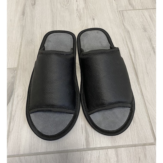 black open toe slippers