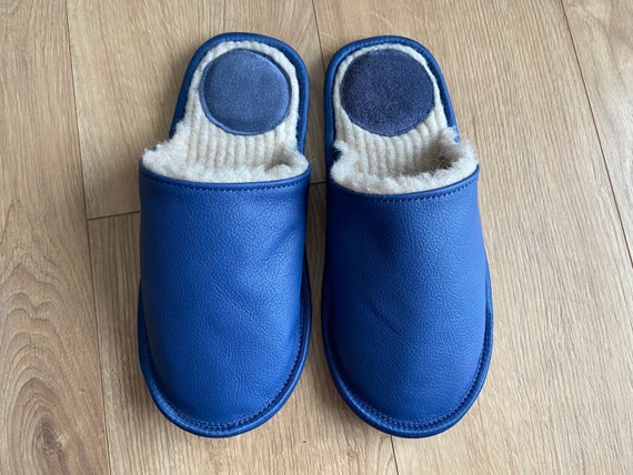 Blue Slippers Royal Blue Slippers Women Slippers Leather | Etsy