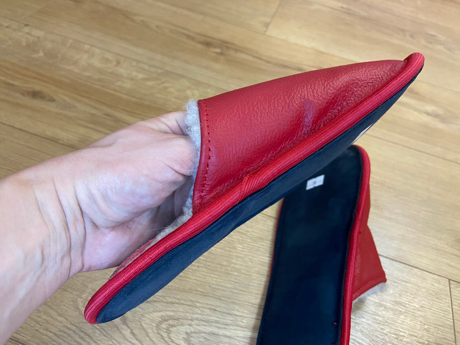 Red Slippers, Men Slippers, Leather Slippers, Merino Wool Slippers, Warm Slippers, Closed Toe