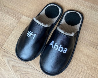 Abba fan leather slippers with wool for women