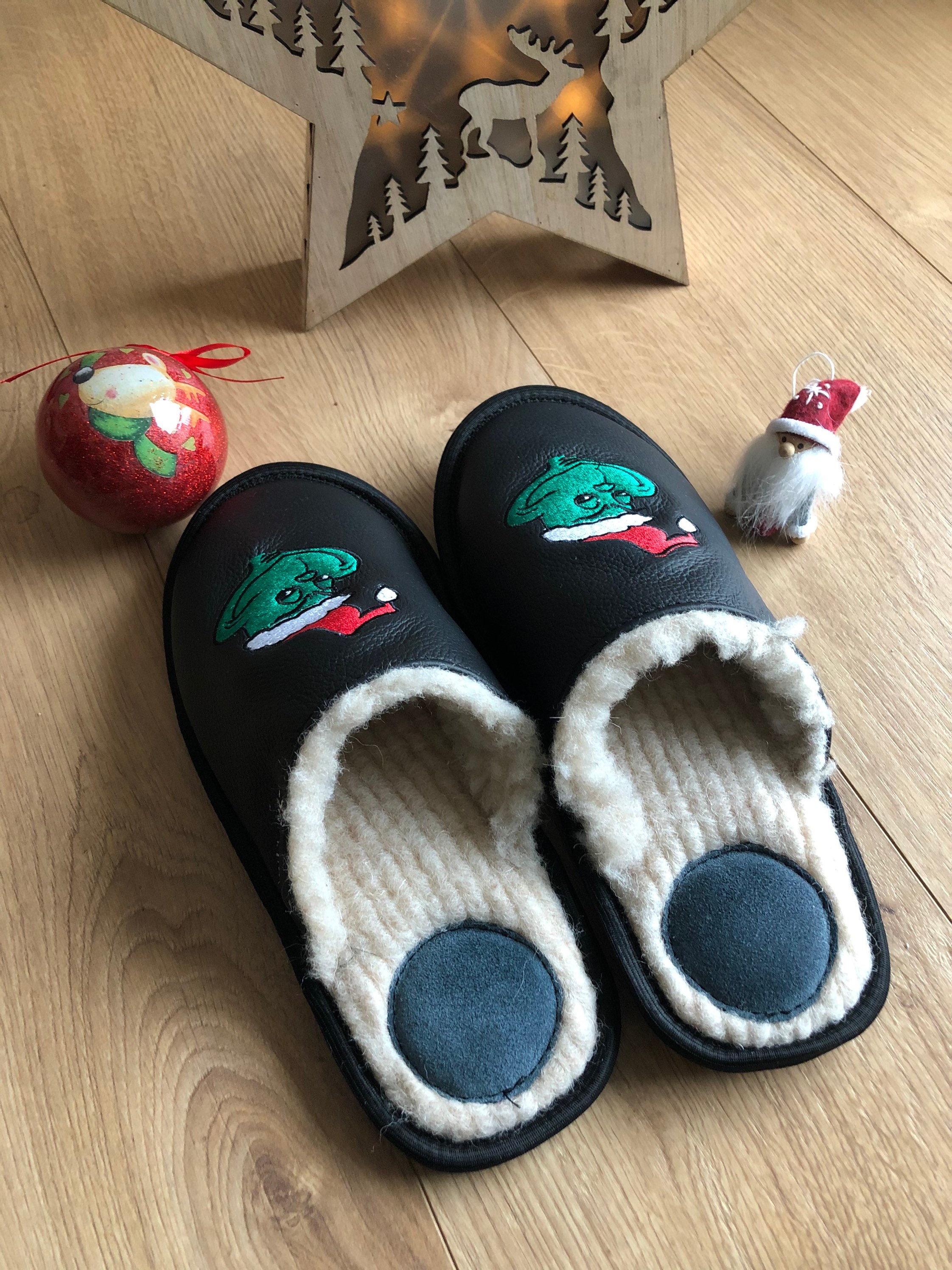 Mr Grinch slippers for men Grinch house shoes Christmas Etsy