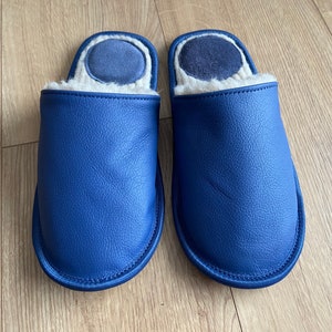 Blue Slippers Royal Blue Slippers Women Slippers Leather - Etsy