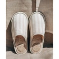 Striped Linen Slippers with Merino Wool – Handmade Luxury House Shoes for Men product logo