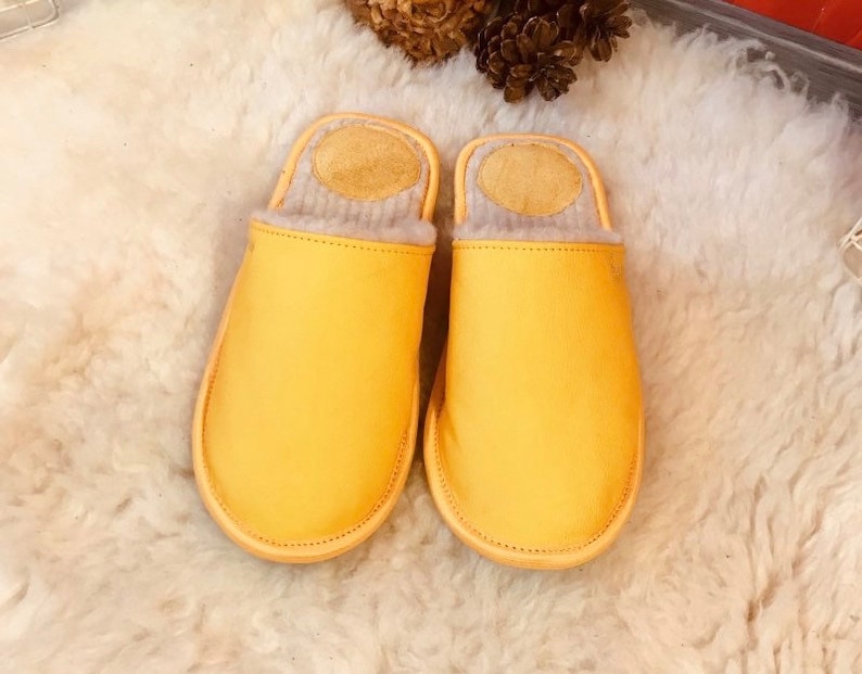 men slippers home slippers warm slippers closed toe slippers merino wool slippers leather slippers Yellow slippers men/'s house shoes