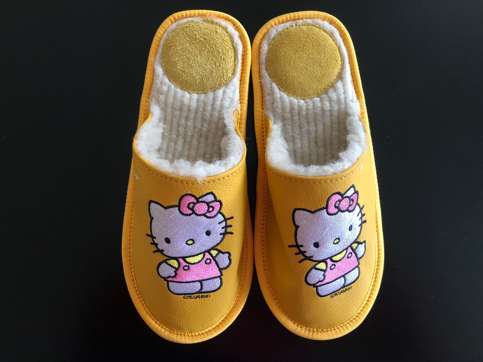 Women Slippers Hello Kitty Slippers Yellow Slippers Leather Etsy