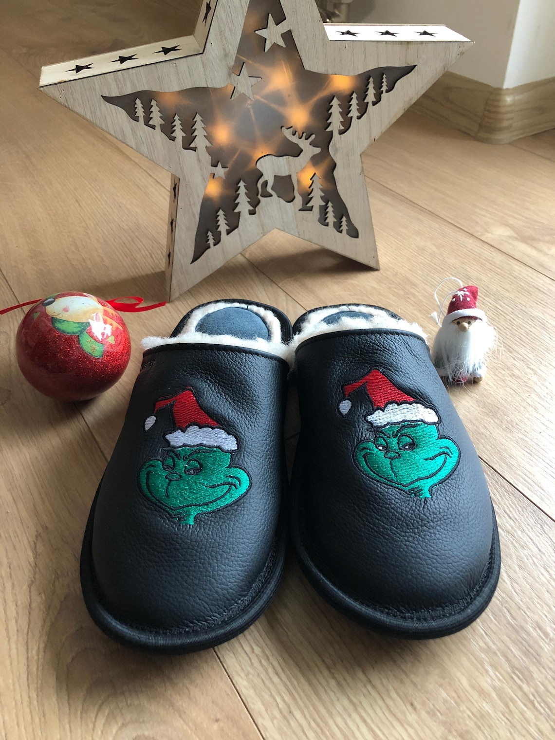 Mr Grinch slippers for men Grinch house shoes Christmas Etsy