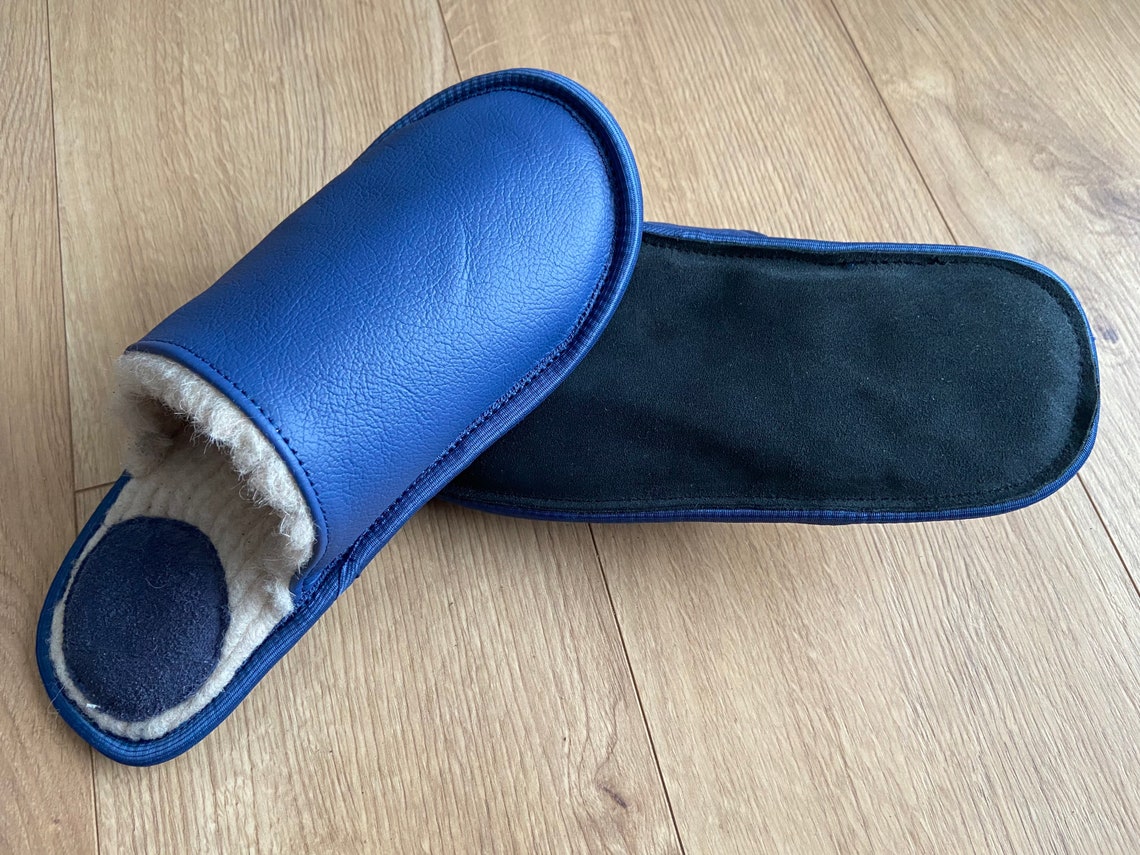 Blue Slippers Royal Blue Slippers Women Slippers Leather | Etsy