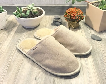 Handgemaakte linnen-wollen pantoffels: warme huisschoenen voor dames