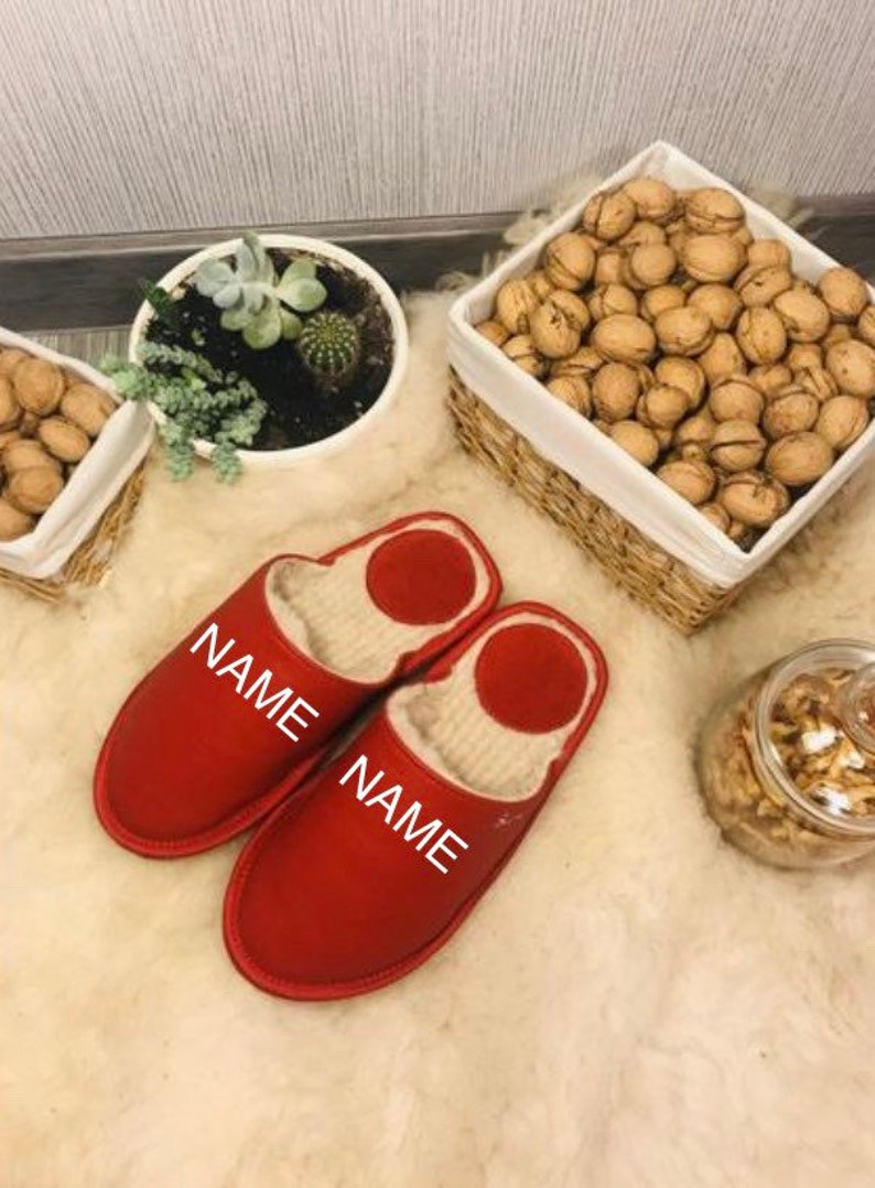 women shoes slippers for home on Personalized Red Leather Slippers Women Customised Slippers Etsy