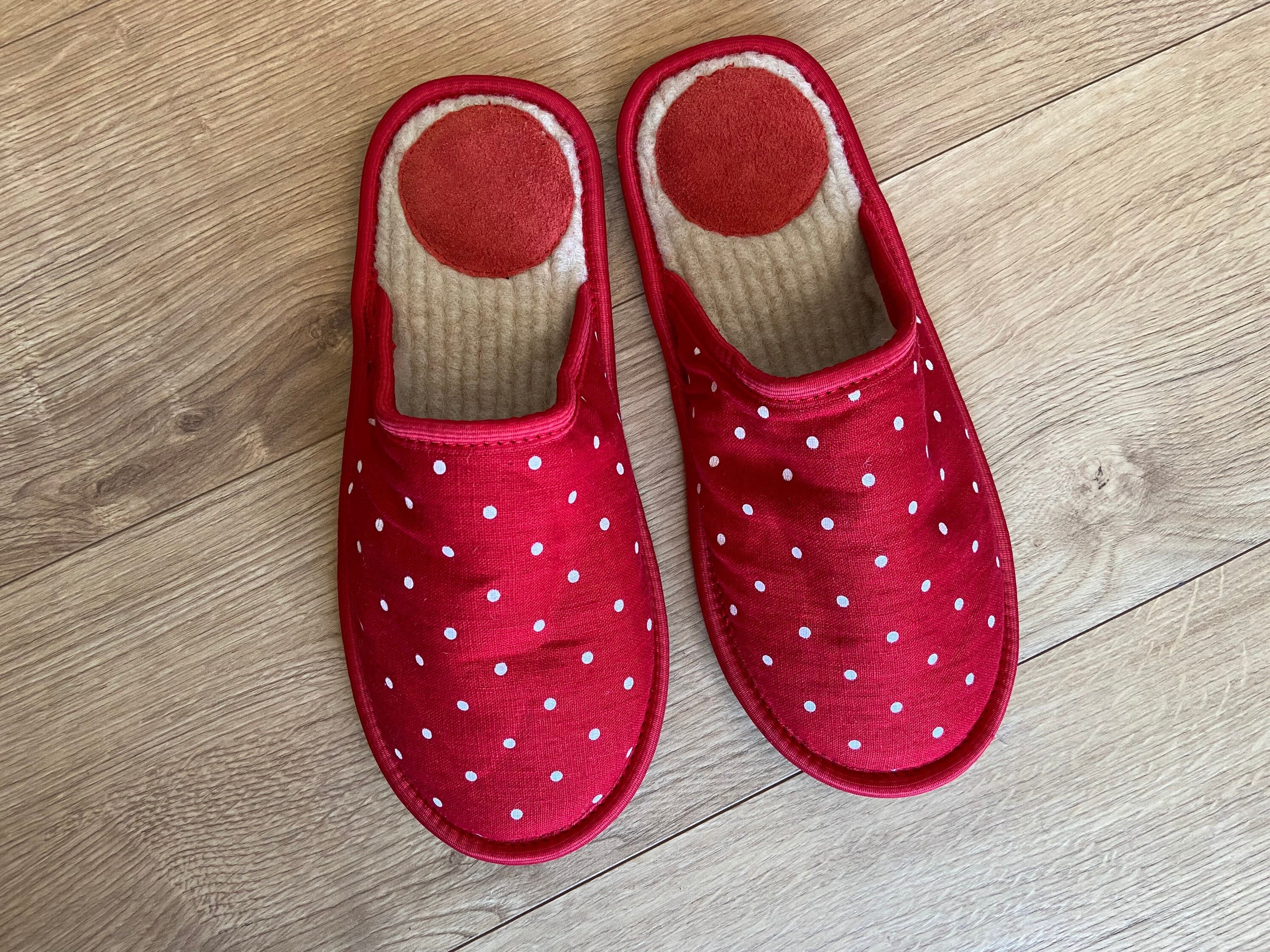 Red and white slippers sale