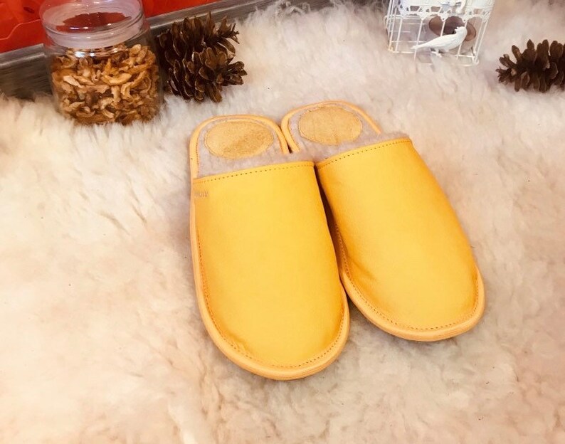men slippers home slippers warm slippers closed toe slippers merino wool slippers leather slippers Yellow slippers men/'s house shoes