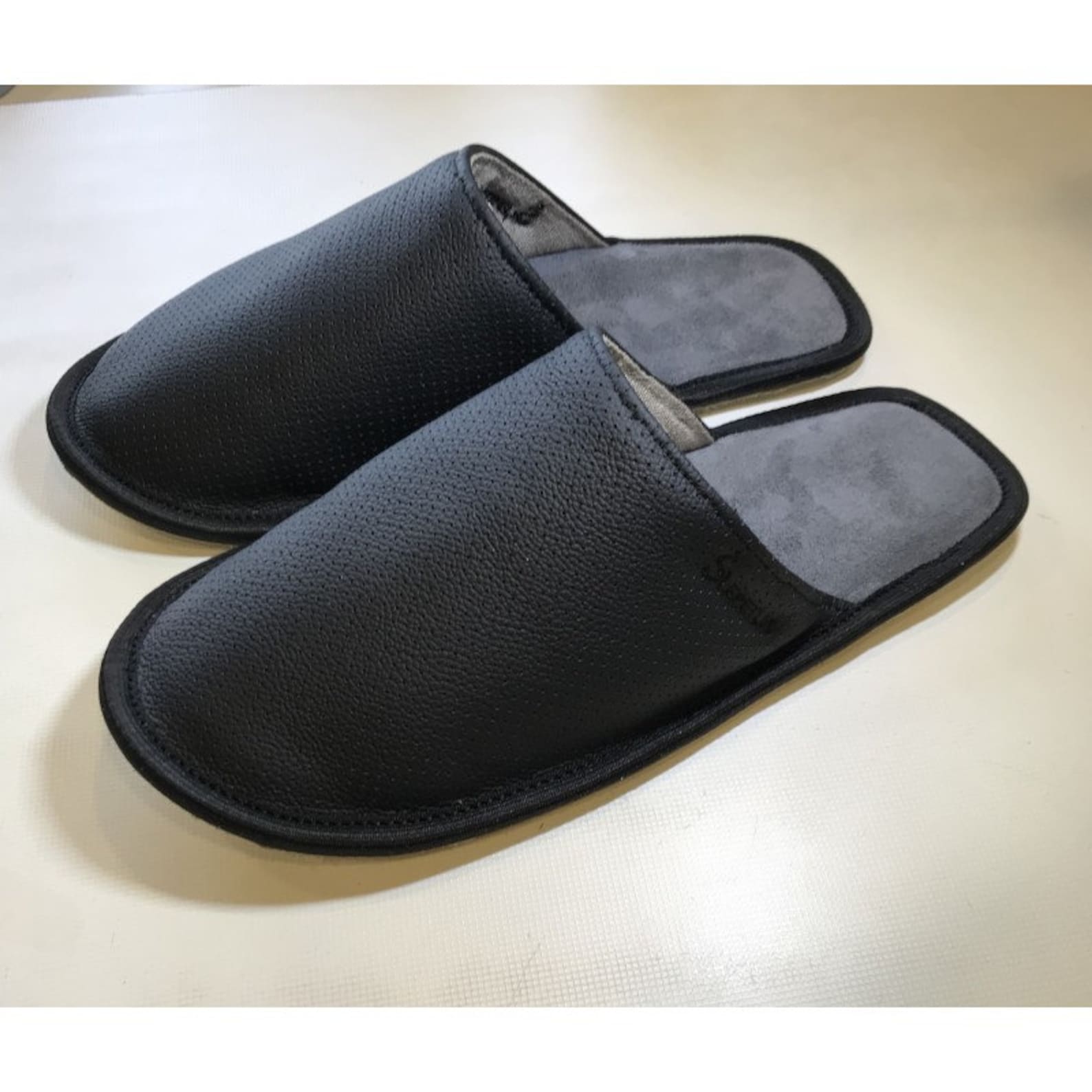 Black Long Lasting Home Slippers for Men, Genuine Leather Home Shoes