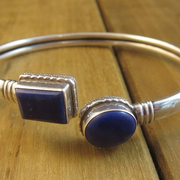 Vintage Lapis Lazuli Bracelet Sterling Silver 925 Bangle Bracelet 14.2 Grams