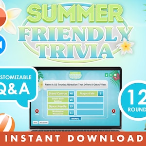 Summer Heat Friendly Trivia Game Customizable PowerPoint - Vacation Reunion Virtual Party - 4th of July Mac PC iPad Zoom Skype