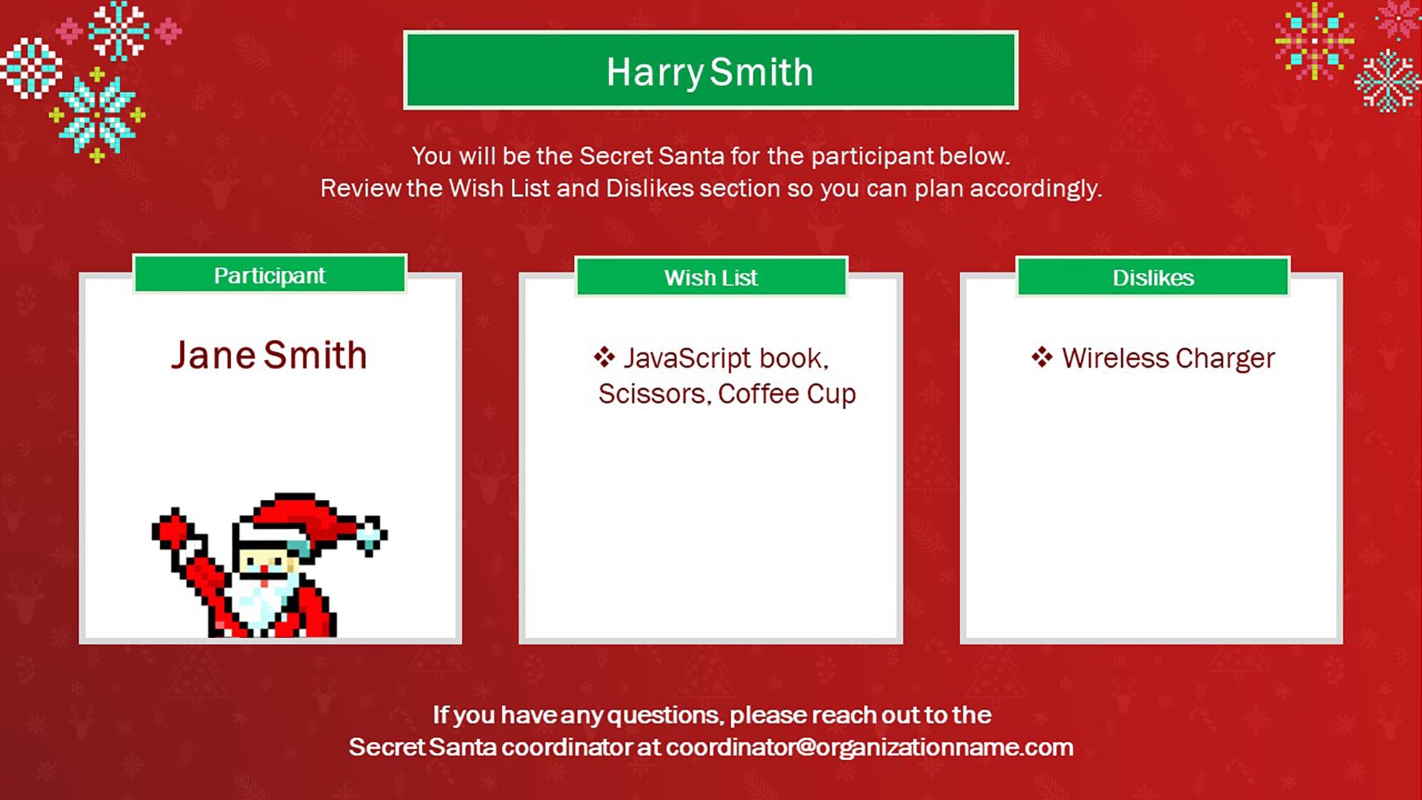Secret Santa Questionnaire With Randomizer Holiday Printable Exchange