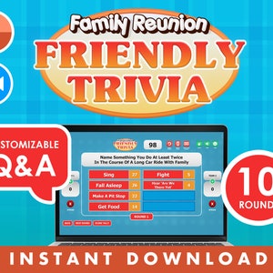 Family Reunion Friendly Trivia Game Customizable PowerPoint Template - Mac PC iPad Christmas and Summer Holiday Zoom Skype Party