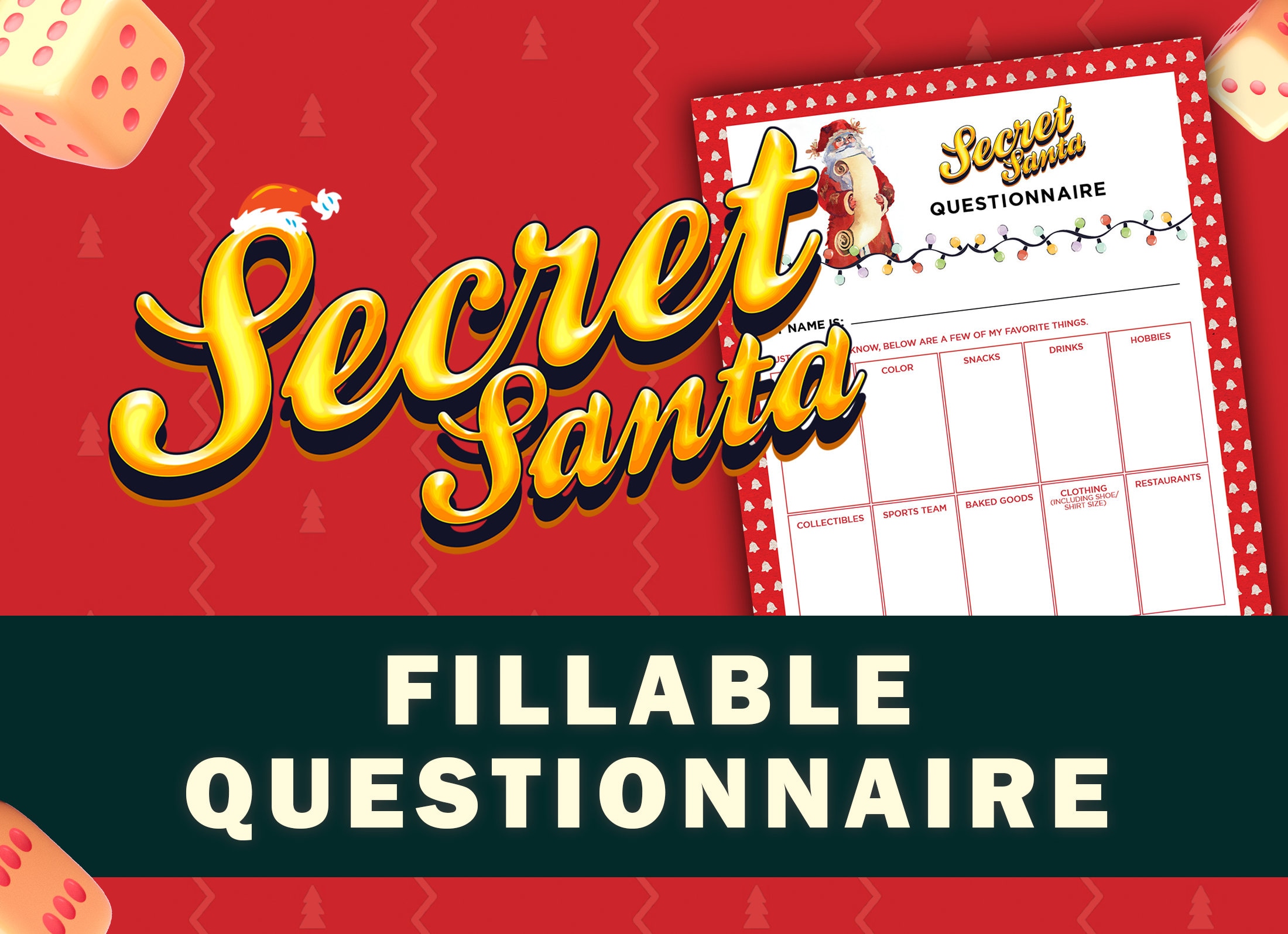 Secret Santa Questionnaire With Randomizer Holiday Printable Exchange