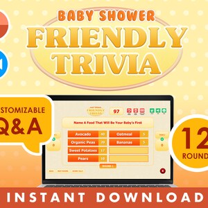 Virtual Game Gender Neutral Baby Shower Game Zoom PowerPoint - FREE PRINTABLES - Virtual Game Night Customizable Unisex PowerPoint Feud Game