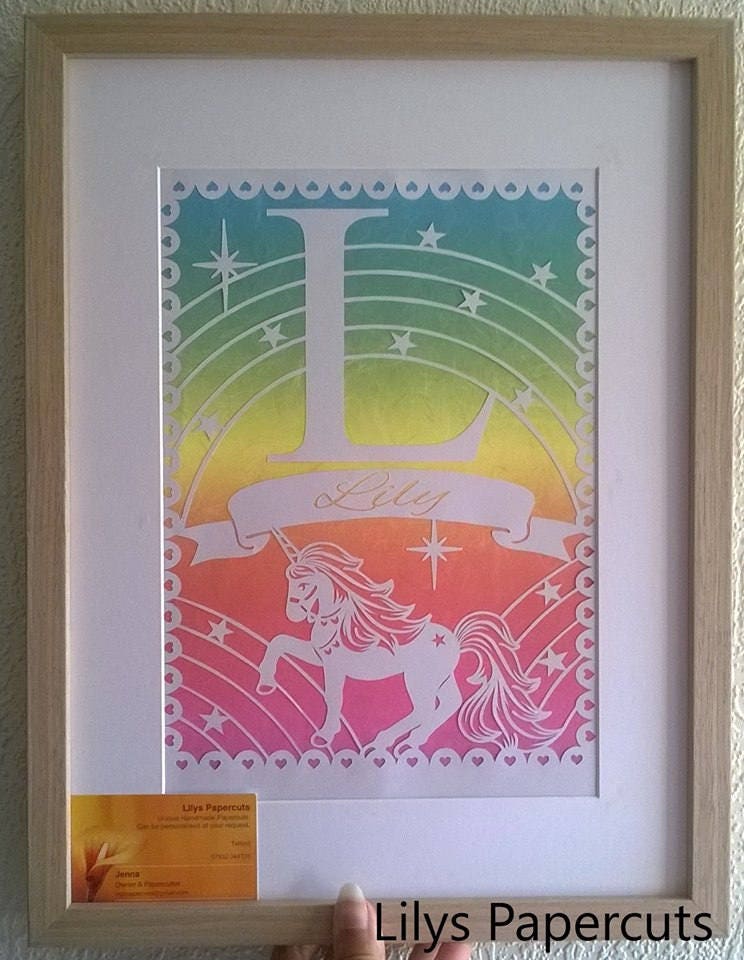 Personalised, Unicorn, Papercut, Rainbow, Mystical, Framed Papercut, Fantasy, Nursery, Baby Girl. - Image 1