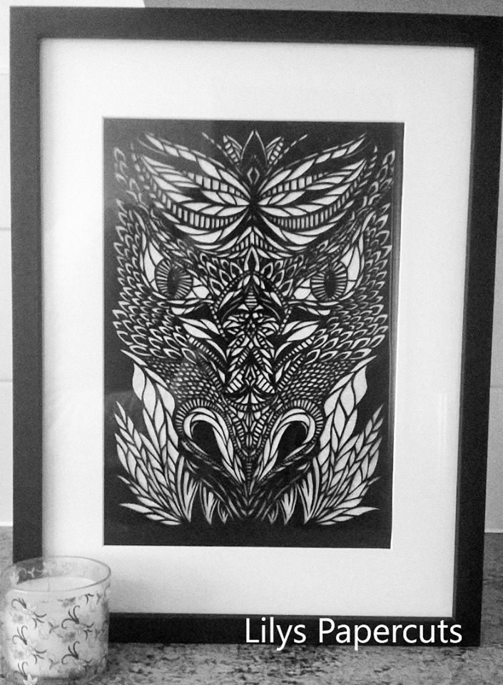 A Handcut Framed Ator The Dragon Handmade Papercut Artwork..