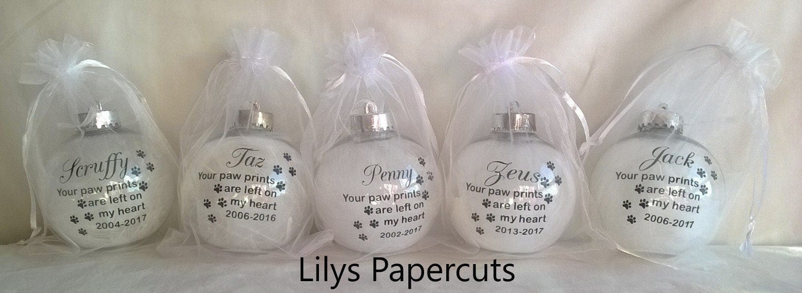 Beloved Pet, Remembrance Bauble, Loved Pet, Paw Prints, Lost Pet, Memorial baubles for dogs, Pet Memorial, Feather Filled - Thumbnail 2