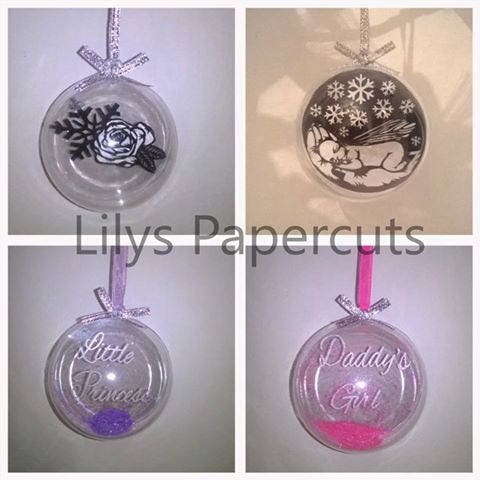 Personalised Christmas Bauble, Remembrance, Glitter, Ribbon, Bespoke, Handmade, Papercut, Decoration, Tree Gift, Unique - Thumbnail 6