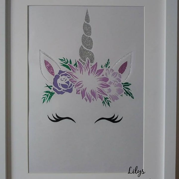 Personalised Unicorn face handcut papercut