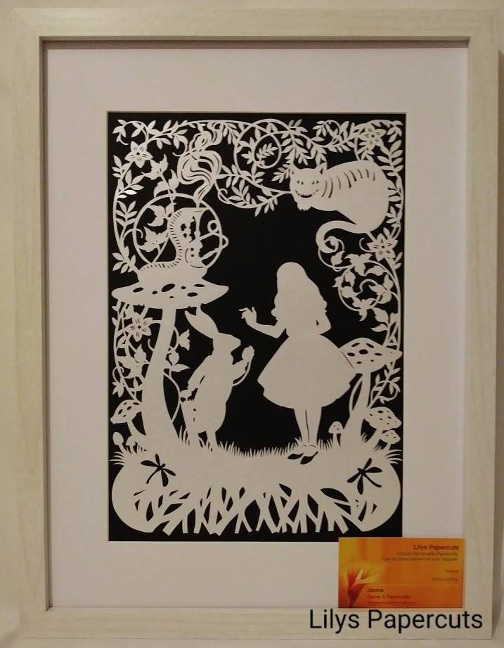 Alice's Adventures In Wonderland, Fairy Tale, Wall-Decor, Cheshire Cat, Handcut, Handmade, Framed, Papercut, Rabbit. - Thumbnail 2