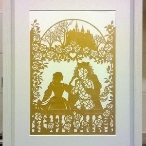 La bella e la bestia, Fiaba, Carta ritagliata con cornice, Decorazione per la casa, E vissero tutti felici e contenti, Opera d'arte, Castello, Decorazione murale.
